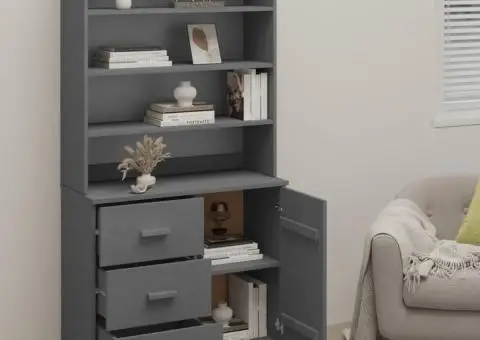 Dulap înalt „HAMAR”, gri închis, lemn masiv de pin - 3/5