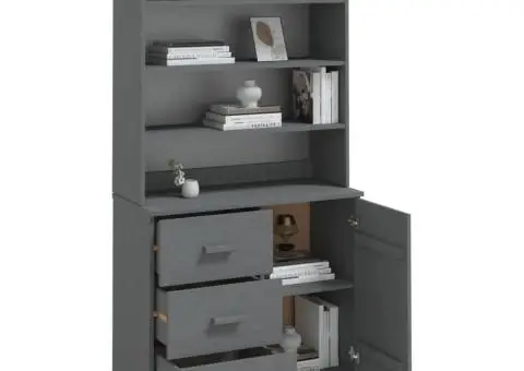 Dulap înalt „HAMAR”, gri închis, lemn masiv de pin - 4/5