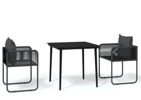 Set de mobilier pentru grădină, 3 piese, negru - 2/5
