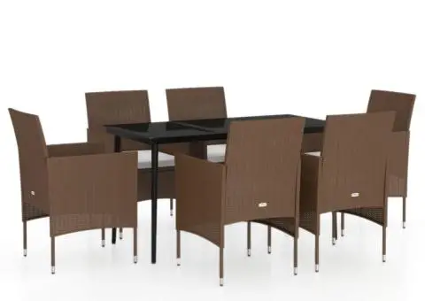 Set de servit masa pentru grădină, 7 piese, maro și negru - 2/5