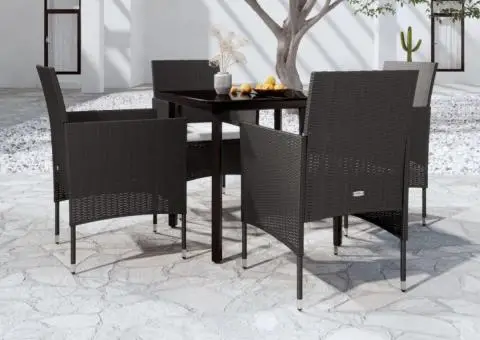 Set masă pentru grădină, 5 piese, cu perne, negru - 1/5