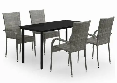 Set mobilier de grădină, 5 piese, gri și negru - 2/5