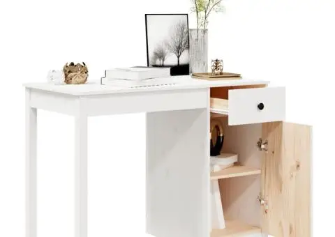 Birou, alb, 100x50x75 cm, lemn masiv de pin - 5/5