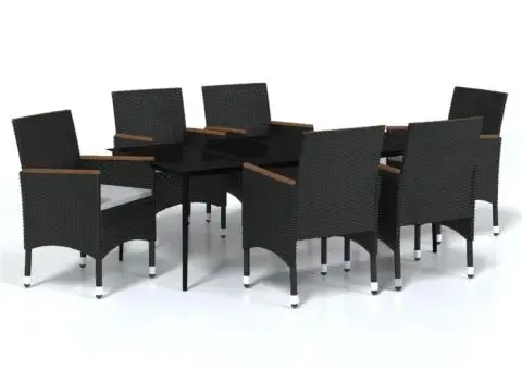 Set de masă pentru grădină, 7 piese, cu perne, negru - 2/5
