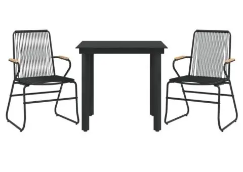 Set cu masă pentru grădină, 3 piese, negru, ratan PVC - 3/5