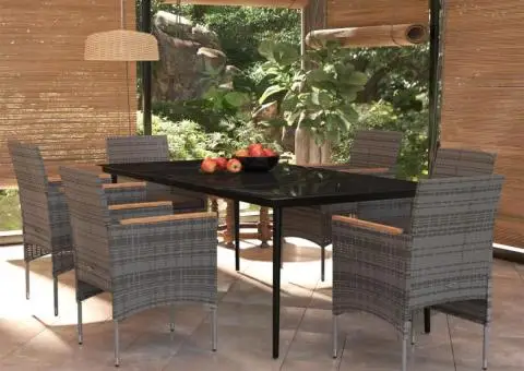 Set de servit masa pentru grădină, 7 piese, gri și negru - 1/5