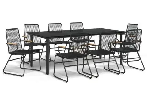 Set cu masă pentru grădină, 9 piese, negru, ratan PVC - 2/5