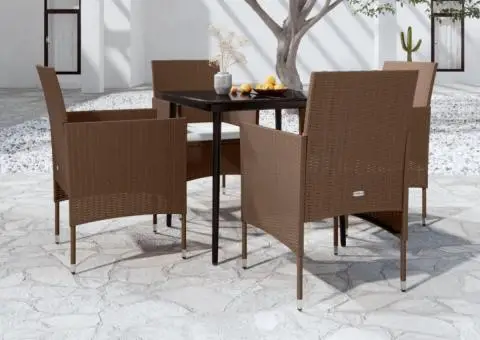 Set de servit masa pentru grădină, 5 piese, maro și negru - 1/5