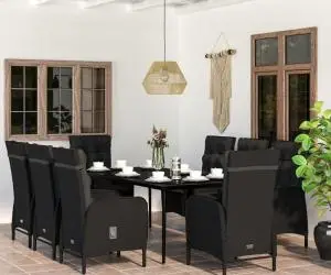 vidaXL Set mobilier de grădină cu perne, 9 piese, negru
