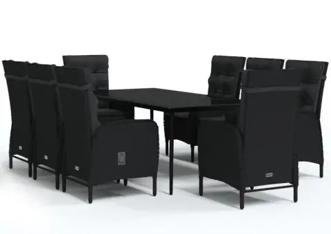 Set mobilier de grădină cu perne, 9 piese, negru - 2/5
