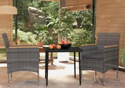 Set mobilier de grădină, cu perne, 3 piese, gri și negru - 1/5