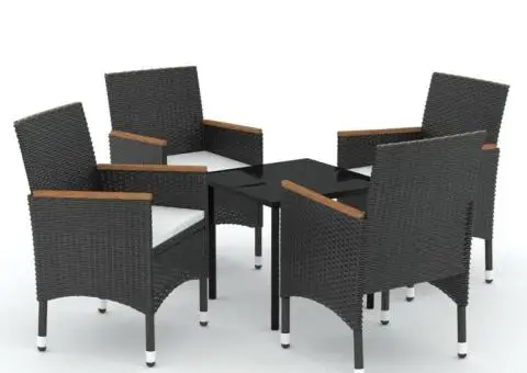 Set masă pentru grădină, 5 piese, cu perne, negru - 2/5