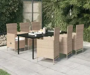 Set mobilier pentru grădină, cu perne, 7 piese, bej
