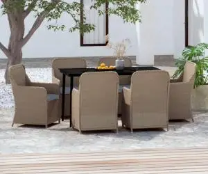 vidaXL Set de masă pentru grădină, 7 piese, cu perne, maro