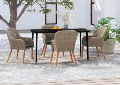 Set de servit masa pentru grădină, 5 piese, cu perne, maro - 1/5