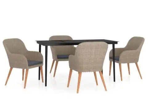 Set de servit masa pentru grădină, 5 piese, cu perne, maro - 2/5