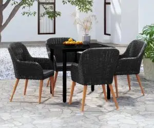 vidaXL Set masă pentru grădină, 5 piese, cu perne, negru