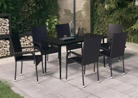 Set de servit masa pentru grădină, 7 piese, negru - 1/5