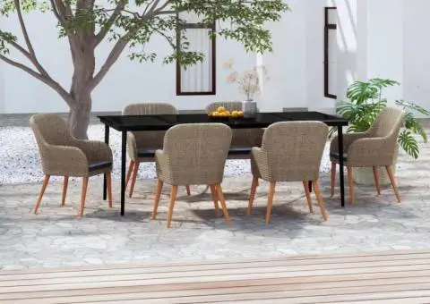 Set de masă pentru grădină, 7 piese, cu perne, maro - 1/5