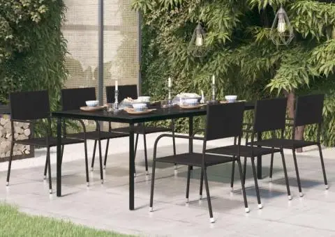 Masă de bucătărie de grădină, negru, 200x100x74 cm, oțel/sticlă - 1/5