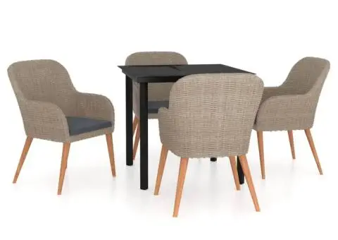 Set de servit masa pentru grădină, 5 piese, cu perne, maro - 2/5