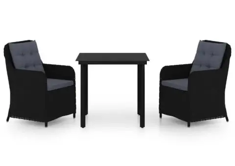 Set mobilier pentru grădină, 3 piese, negru - 2/5