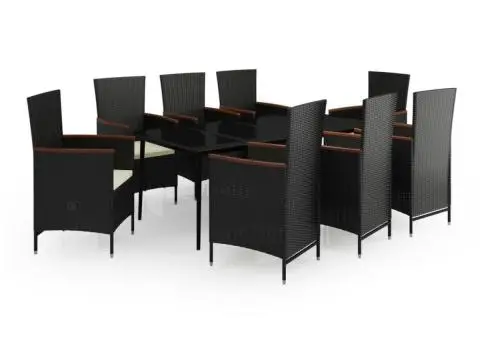 Set mobilier de grădină cu perne, 9 piese, negru - 2/5