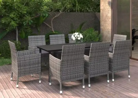 Set mobilier de grădină cu perne, 9 piese, poliratan și sticlă - 1/5