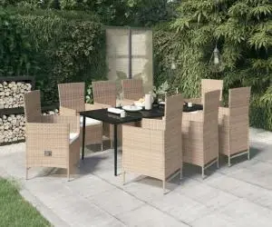 vidaXL Set de mobilier pentru grădină cu perne, 9 piese, bej