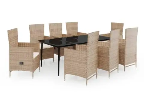 Set de mobilier pentru grădină cu perne, 9 piese, bej - 2/5