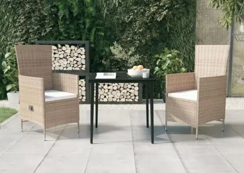 Set de mobilier de grădină, cu perne, 3 piese, bej - 1/5