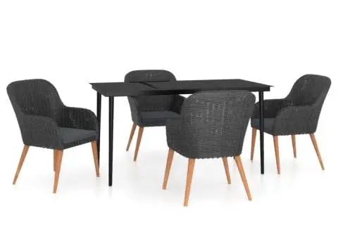 Set masă pentru grădină, 5 piese, cu perne, negru - 2/5