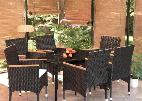 Set de masă pentru grădină, 7 piese, cu perne, negru - 1/5