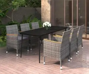 vidaXL Set mobilier de grădină cu perne, 7 piese, poliratan și sticlă