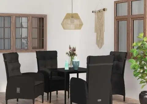 Set masă pentru grădină, 5 piese, cu perne, negru - 1/5