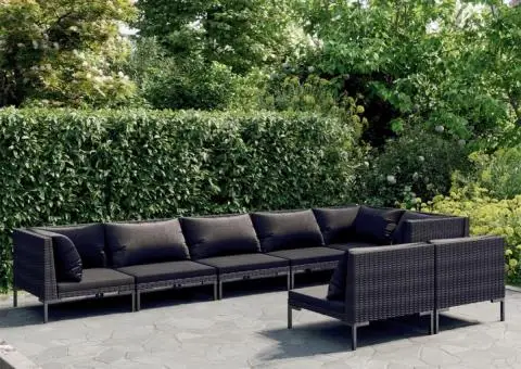 Set mobilier de grădină cu perne 8 piese gri închis poliratan - 1/5