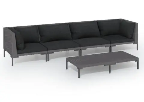 Set mobilier de grădină cu perne 5 piese gri închis poliratan - 2/5