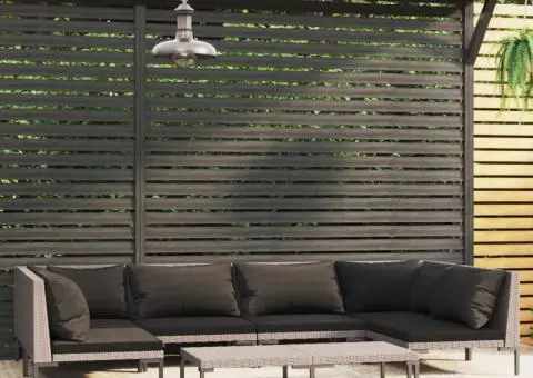 Set mobilier de grădină cu perne, 7 piese,gri închis, poliratan - 1/5