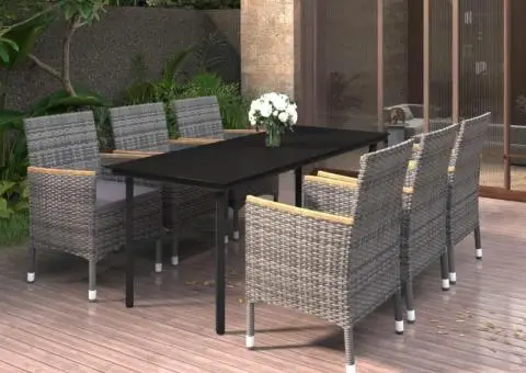 Set mobilier de grădină cu perne, 7 piese, poliratan și sticlă - 1/5