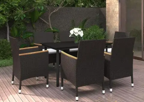 Set mobilier de grădină cu perne, 7 piese, poliratan și sticlă - 1/5