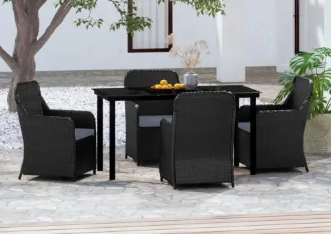 Set masă pentru grădină, 5 piese, cu perne, negru - 1/5