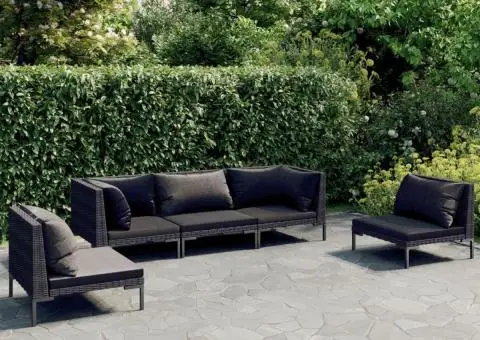 Set mobilier de grădină cu perne 5 piese, gri închis, poliratan - 1/5