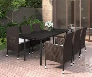 vidaXL Set mobilier de grădină cu perne, 7 piese, poliratan și sticlă