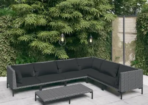 Set mobilier de grădină cu perne, 7 piese,gri închis, poliratan - 1/5