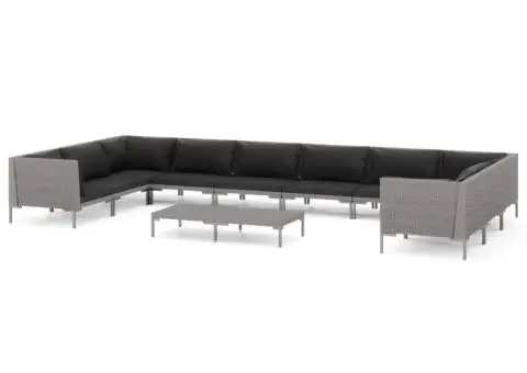 Set mobilier de grădină cu perne,11 piese,gri închis, poliratan - 2/5