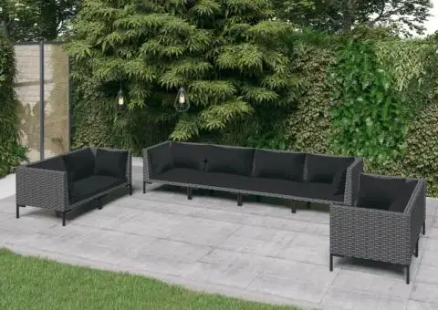 Set mobilier de grădină cu perne 8 piese gri închis poliratan - 1/5