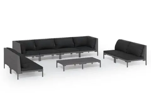 Set mobilier de grădină cu perne 9 piese gri închis poliratan - 2/5