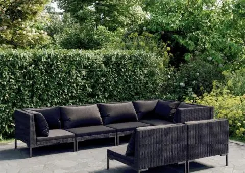 Set mobilier de grădină cu perne, 7 piese, gri închis poliratan - 1/5