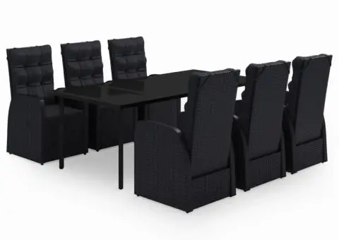 Set de masă pentru grădină, 7 piese, cu perne, negru - 2/5