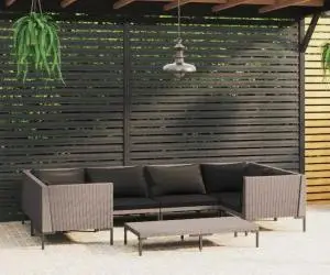 vidaXL Set mobilier de grădină cu perne, 7 piese,gri închis, poliratan